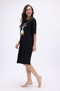 Zivame Mickey and Friends Knit Cotton Loungewear Dress - Black Beauty — thumbnail 3